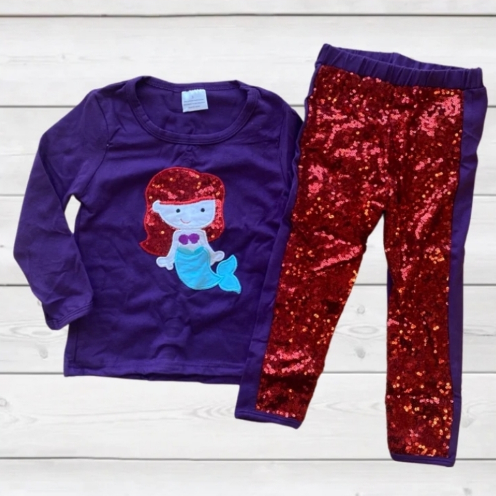 Boutique 2piece girls  purple red long sleeve top long sequin pants 2T